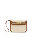 HERMES POCHETTE KELLY DEPECHES 25 CANVAS / BARENIA ECRU BEIGE / FAUVE GHW