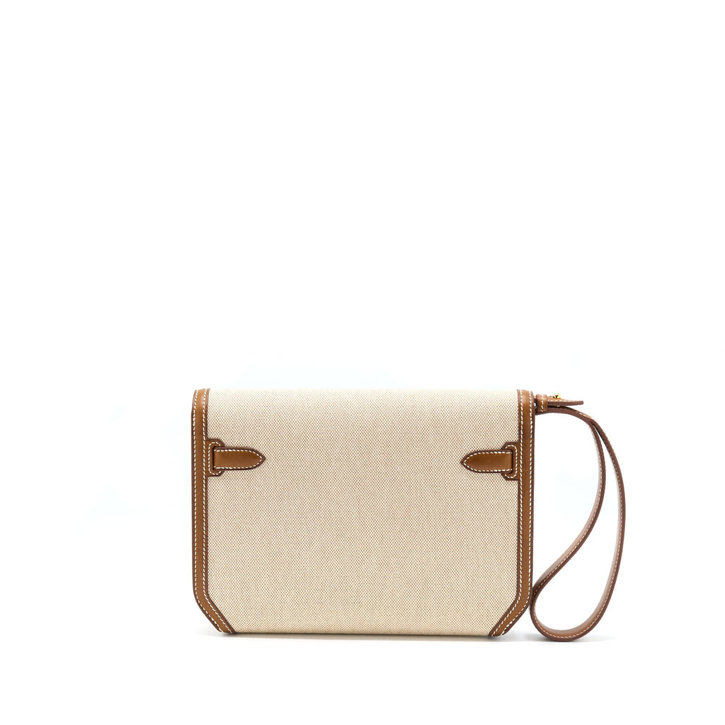 HERMES POCHETTE KELLY DEPECHES 25 CANVAS / BARENIA ECRU BEIGE / FAUVE GHW