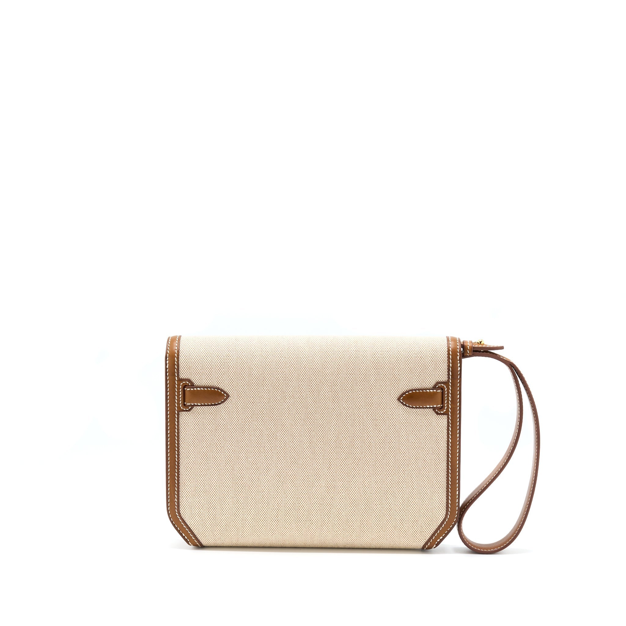 HERMES POCHETTE KELLY DEPECHES 25 CANVAS / BARENIA ECRU BEIGE / FAUVE GHW