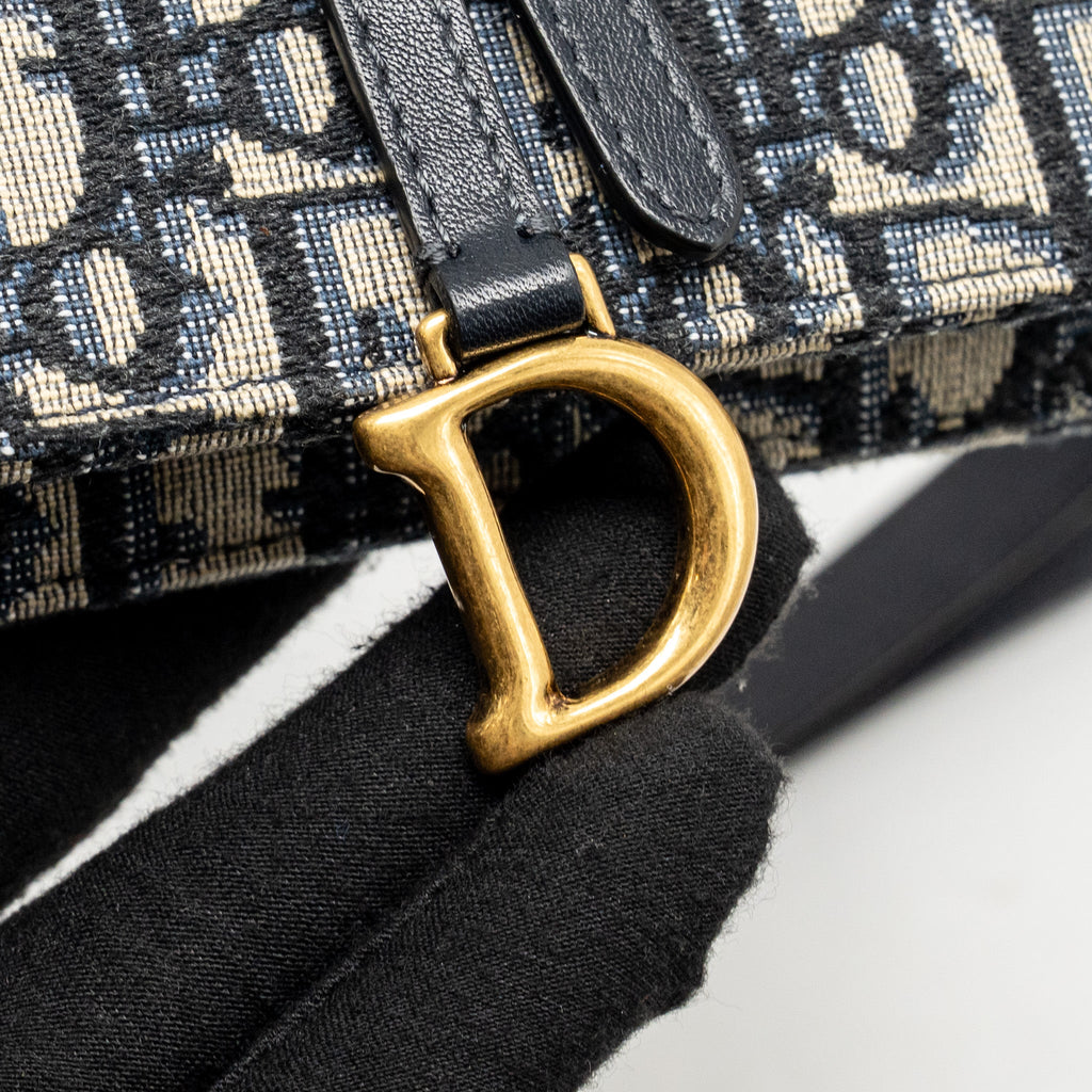 DIOR SADDLE BELT BAG BLUE OBLIQUE JACQUARD CANVAS GHW