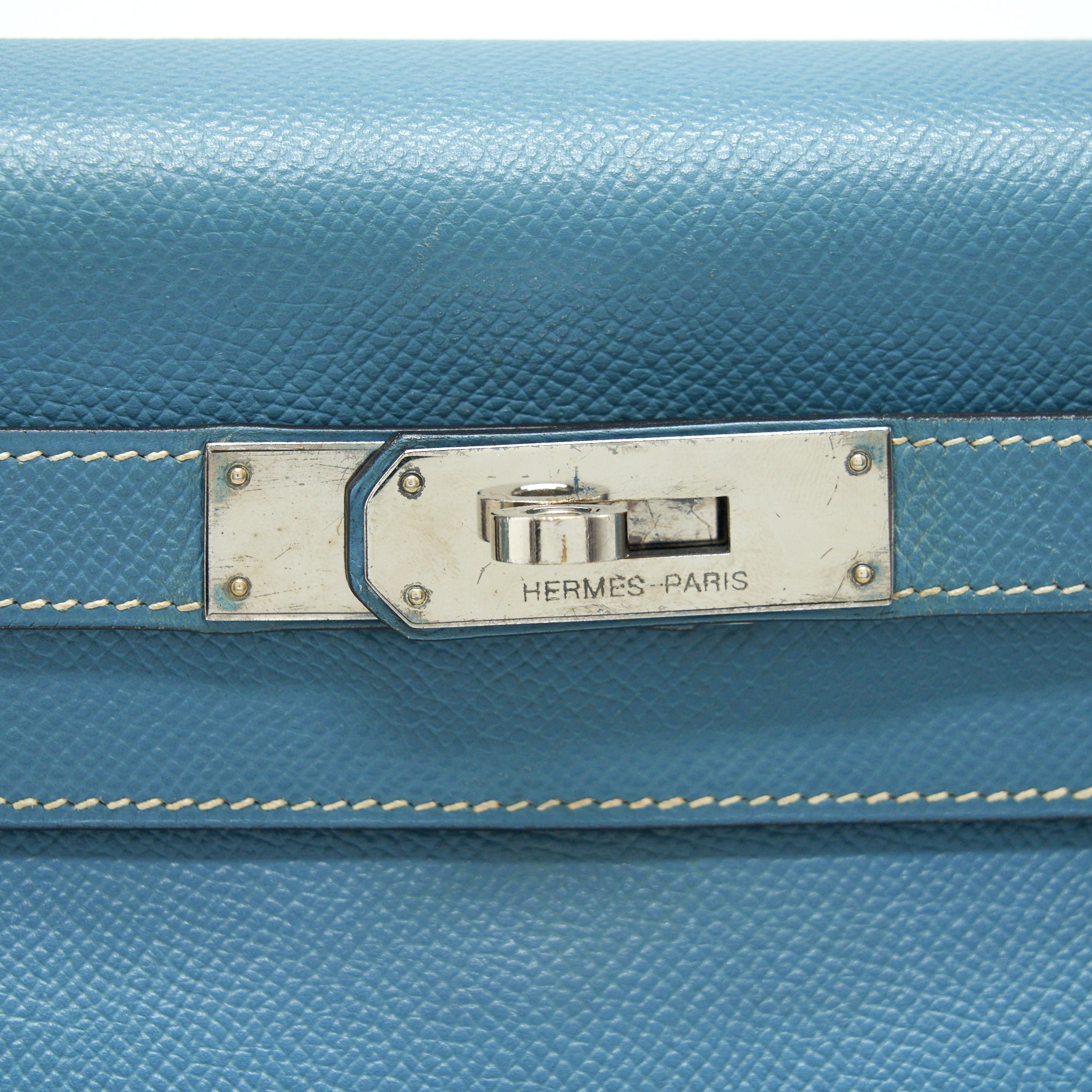 HERMES VINTAGE KELLY 28 BLUE JEAN EPSOM IN SHW