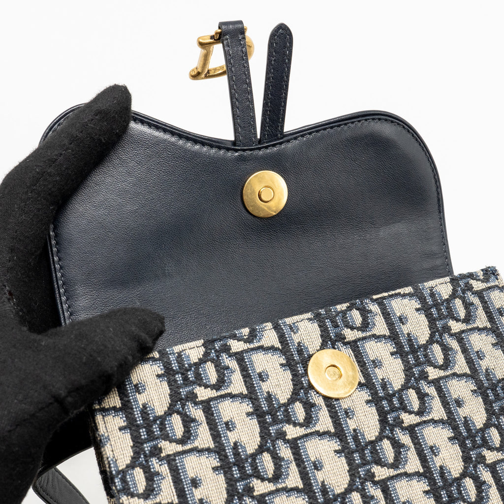 DIOR SADDLE BELT BAG BLUE OBLIQUE JACQUARD CANVAS GHW