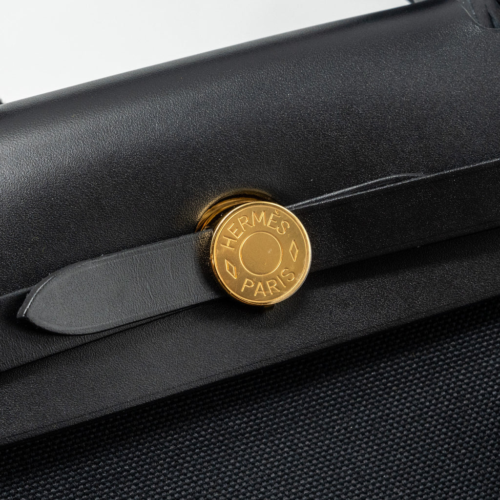 HERMES HERBAG 31 ZIP BAG CANVAS/ HUNTER BLACK GHW