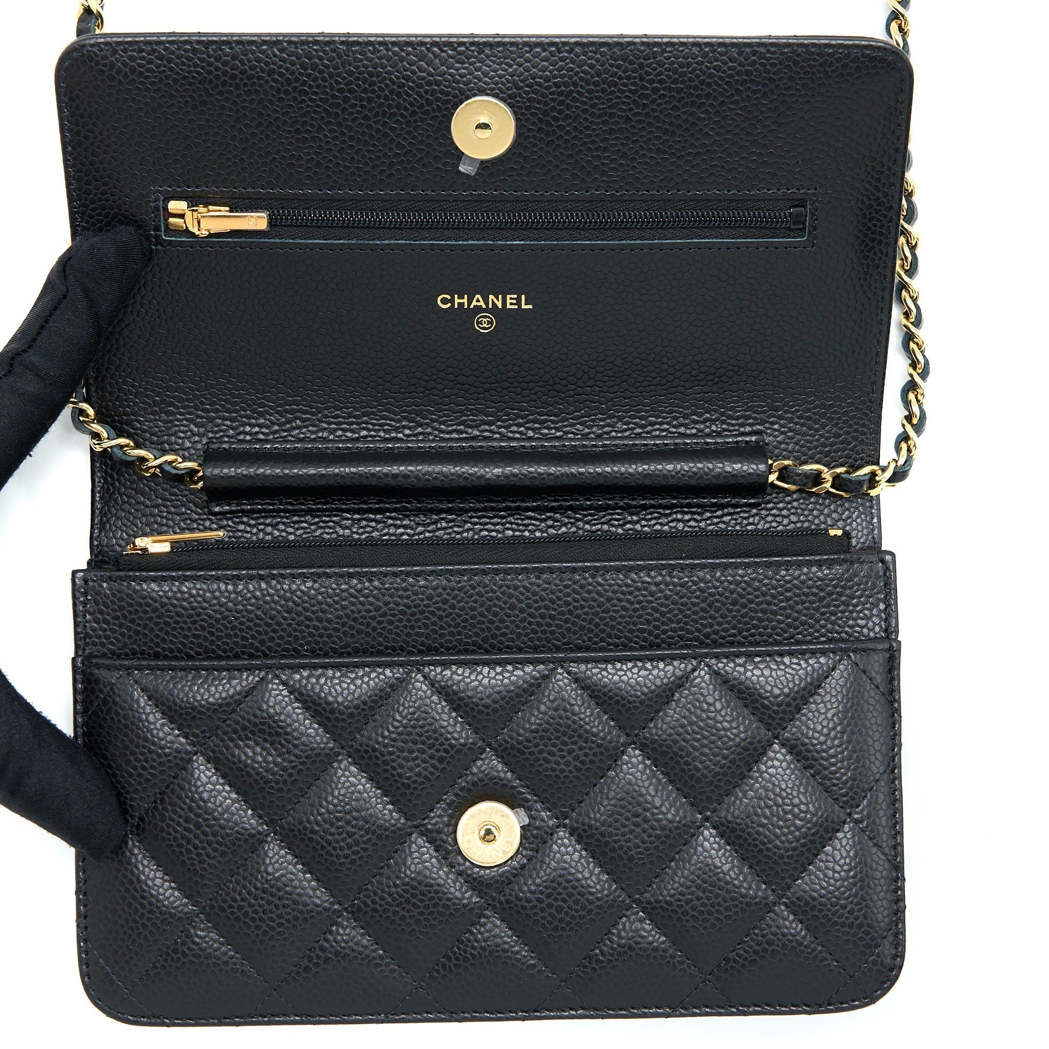 CHANEL CLASSIC WALLET ON CHAIN CAVIAR BLACK GHW (MICROCHIP)