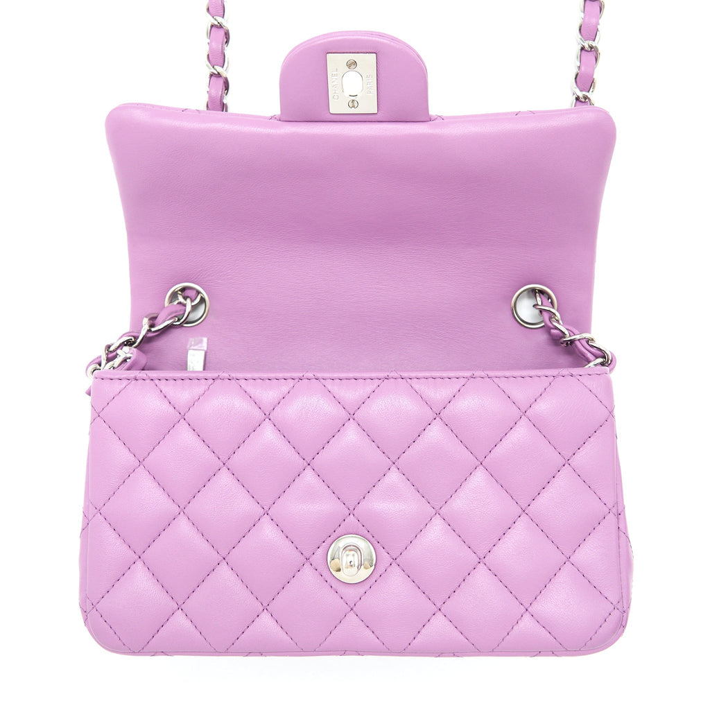 CHANEL MINI RECTANGULAR FLAP BAG LAMBSKIN PURPLE SHW
