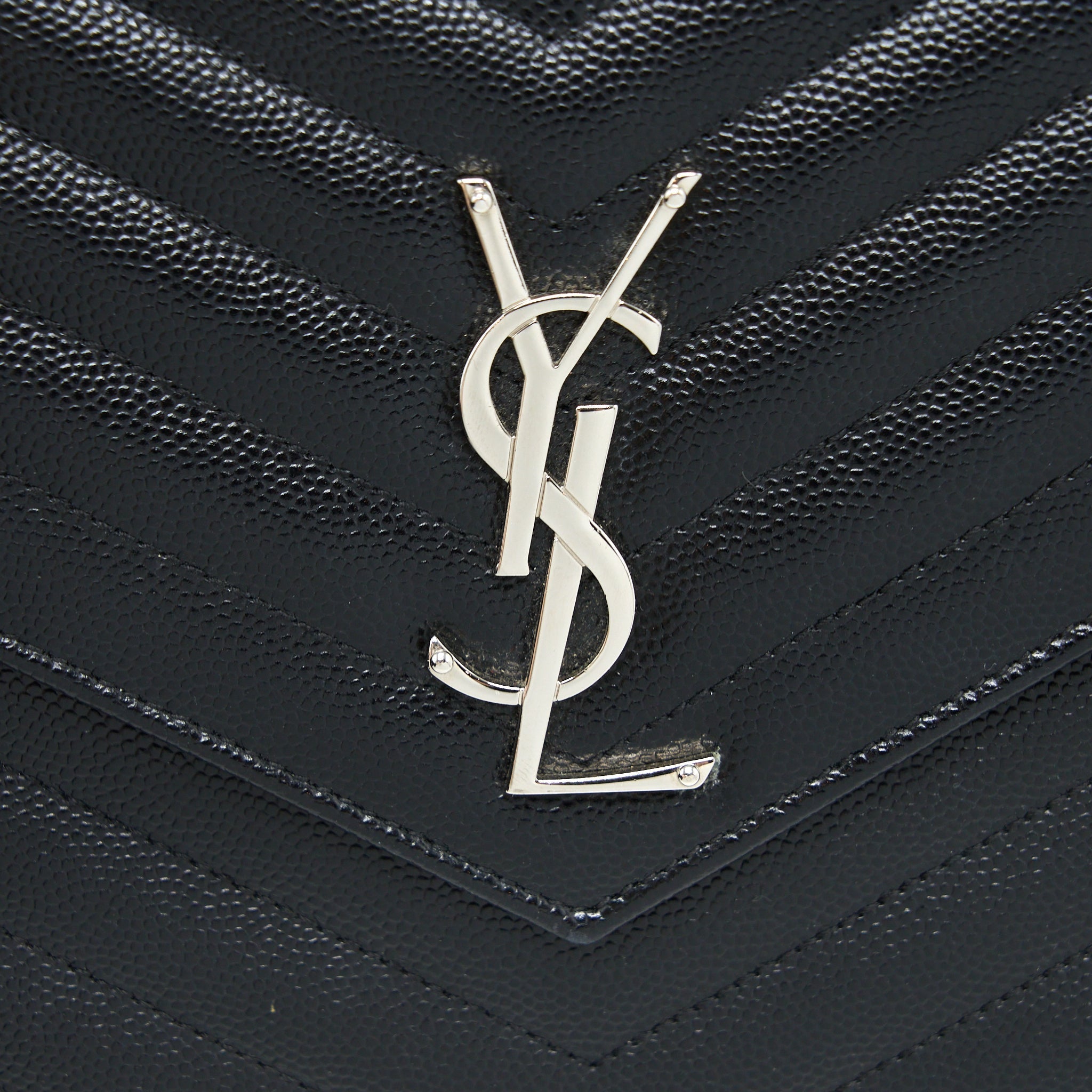SAINT LAURENT ENVELOP CHAIN WALLET GRAINED CALFSKIN BLACK SHW