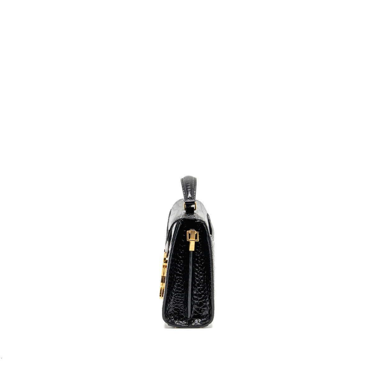 Saint Laurent/YSL Mini Cassandra Top Handle Bag Croc-Embossed Calfskin Black GHW