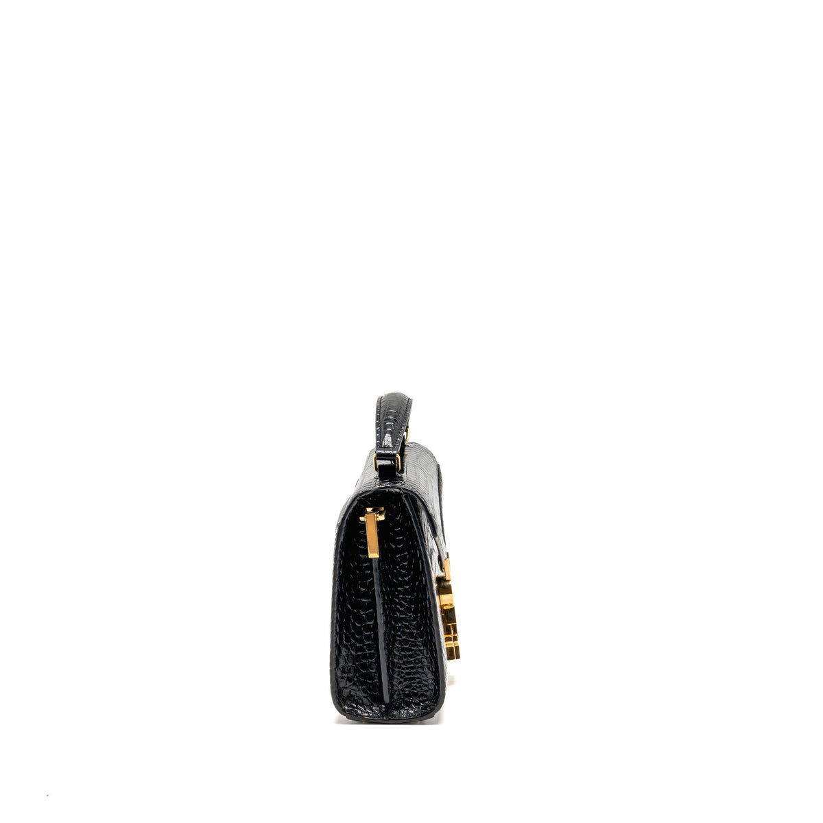 Saint Laurent/YSL Mini Cassandra Top Handle Bag Croc-Embossed Calfskin Black GHW