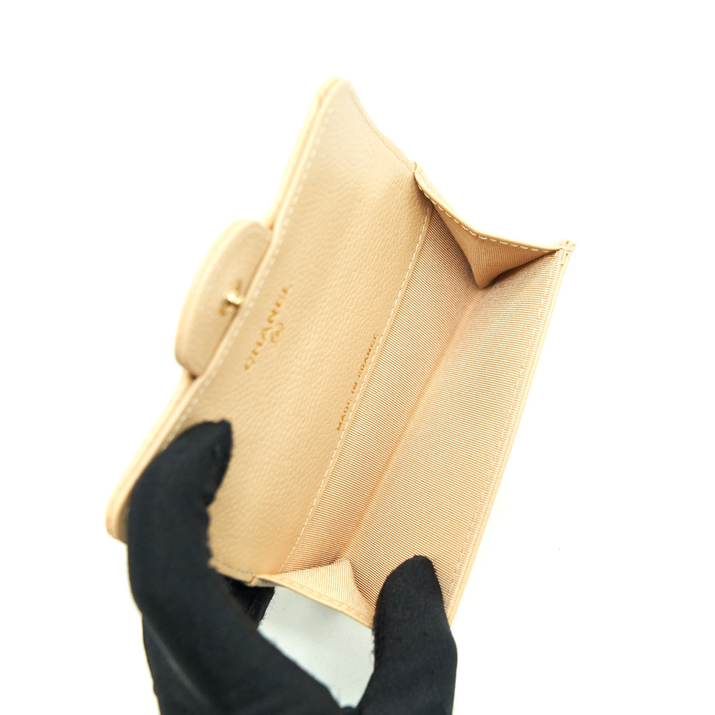 CHANEL CLASSIC FLAP CARD HOLDER CAVIAR BEIGE GHW