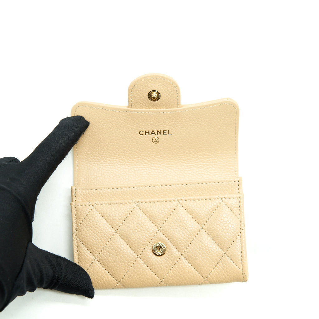 CHANEL CLASSIC FLAP CARD HOLDER CAVIAR BEIGE GHW