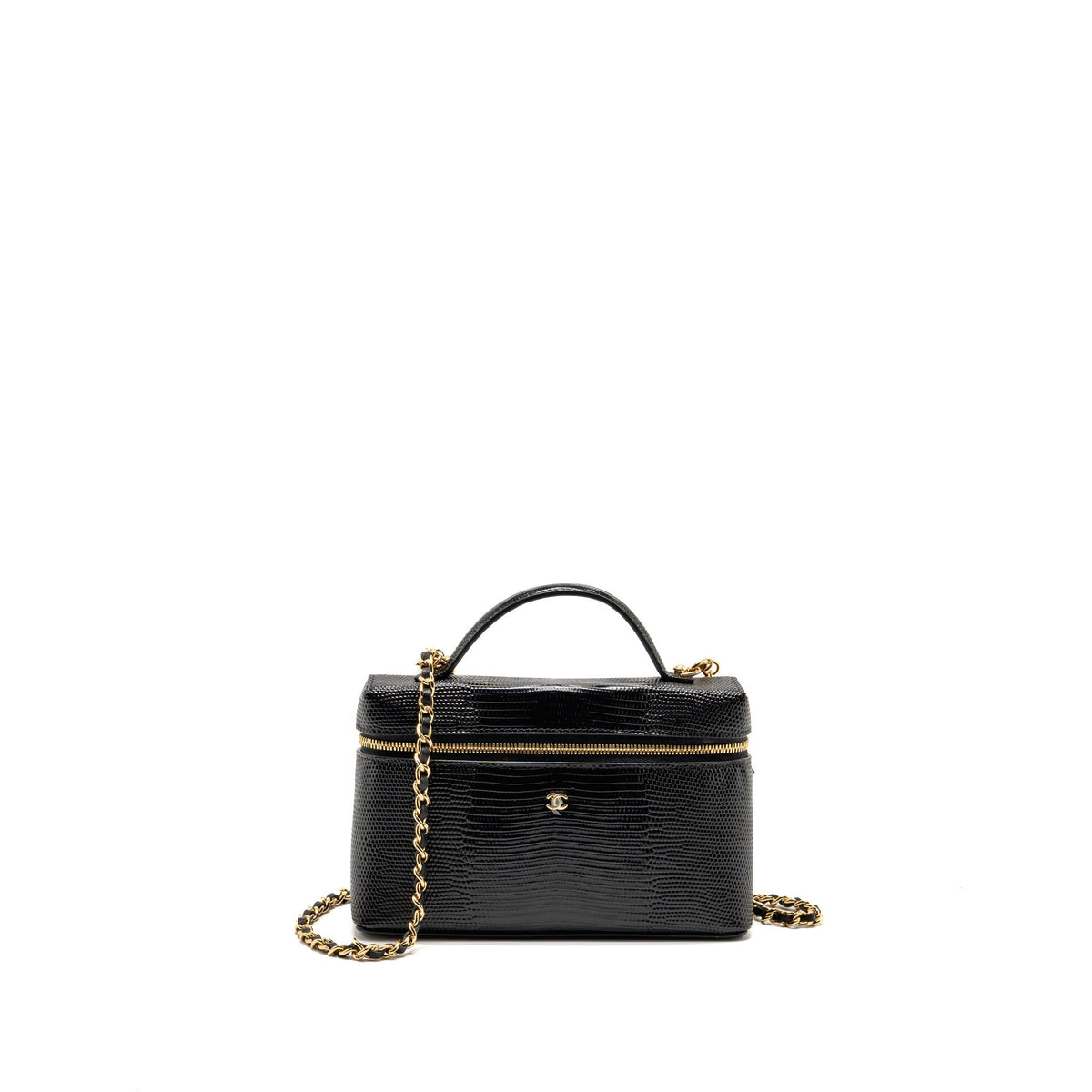 Chanel Vanity with Chain Lizard Embossed Calfskin Black GHW (Microchip)