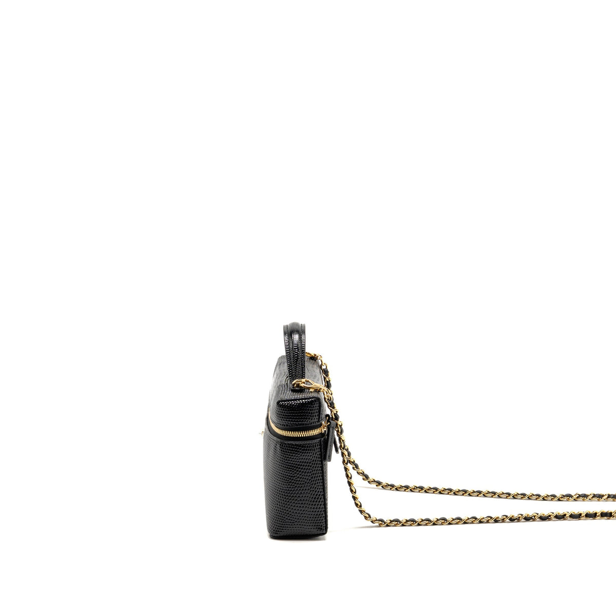 Chanel Vanity with Chain Lizard Embossed Calfskin Black GHW (Microchip)