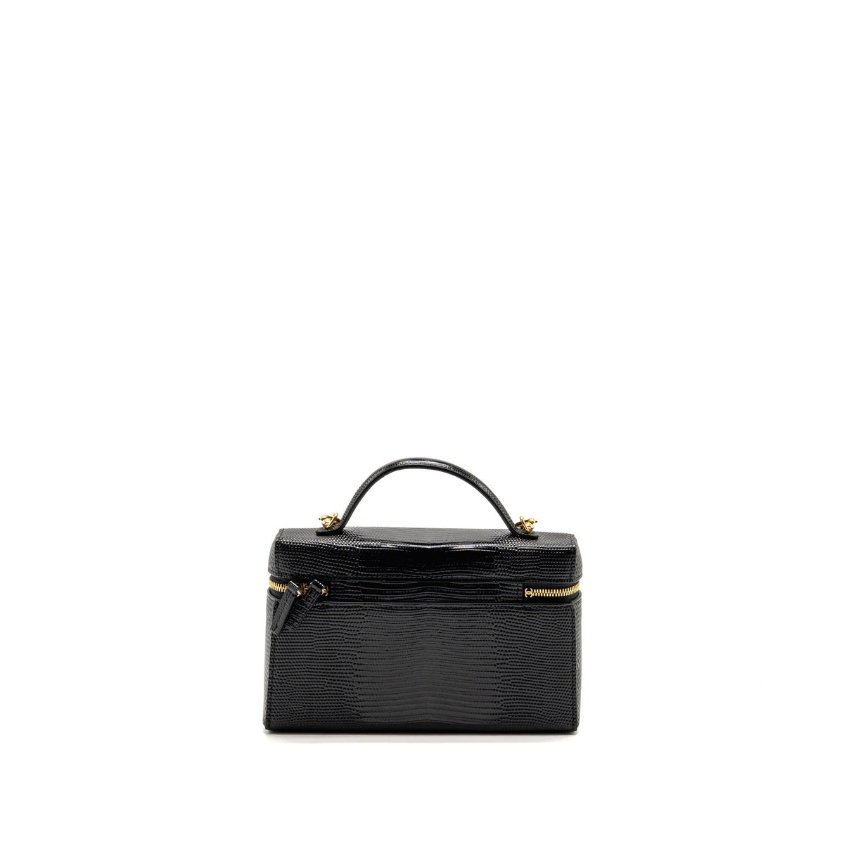 Chanel Vanity with Chain Lizard Embossed Calfskin Black GHW (Microchip)