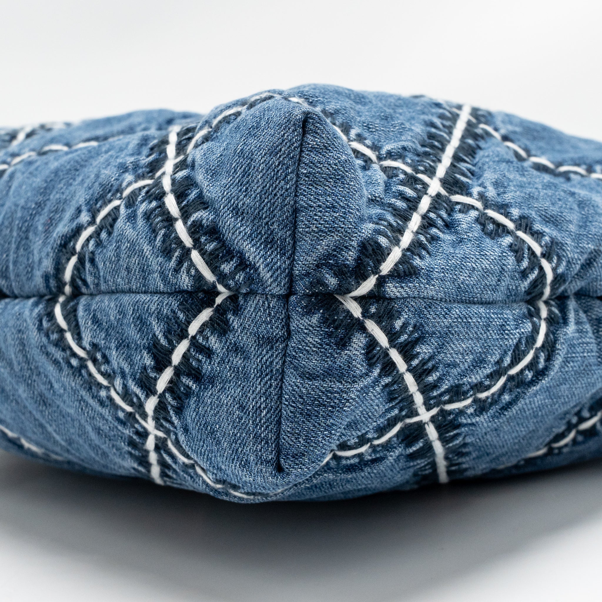CHANEL SMALL 22 BAG DENIM BLUE WITH WHITE STITCHING SHW (MICROCHIP)