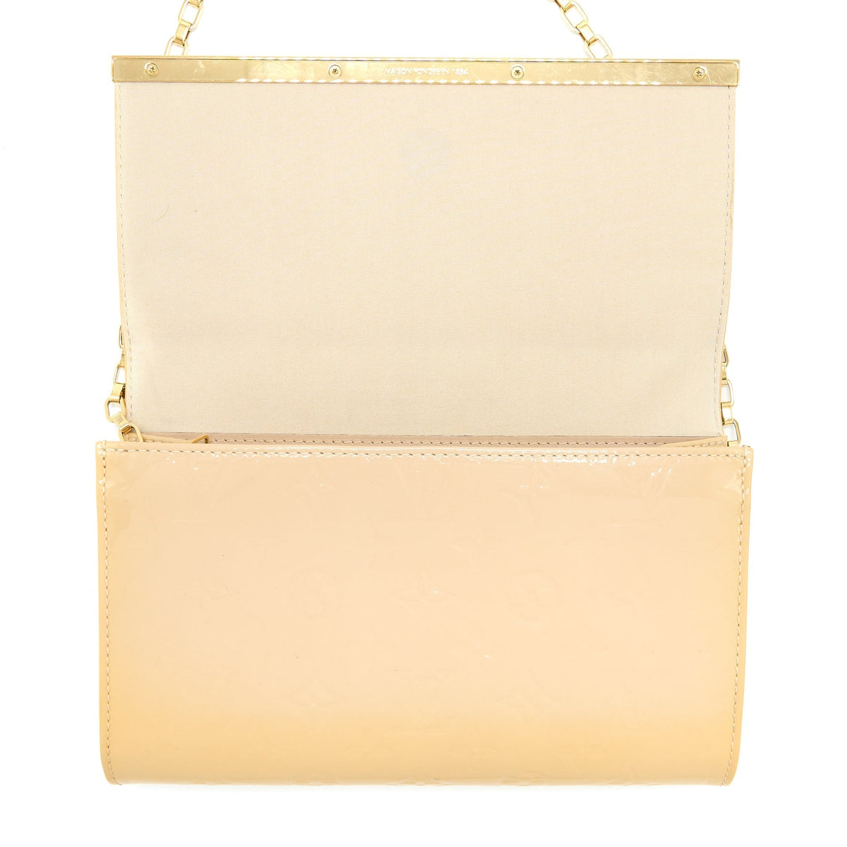 LOUIS VUITTON ANA VERNIS CLUTCH WITH CHAIN PATENT BEIGE GHW
