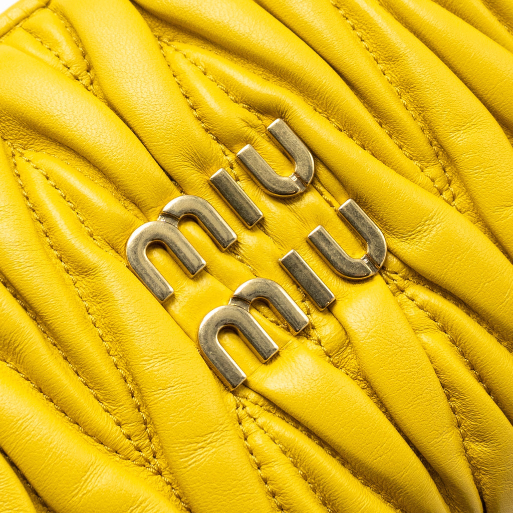 MIUMIU WANDER MATELASSE MINI HOBO BAG NAPPA YELLOW GHW