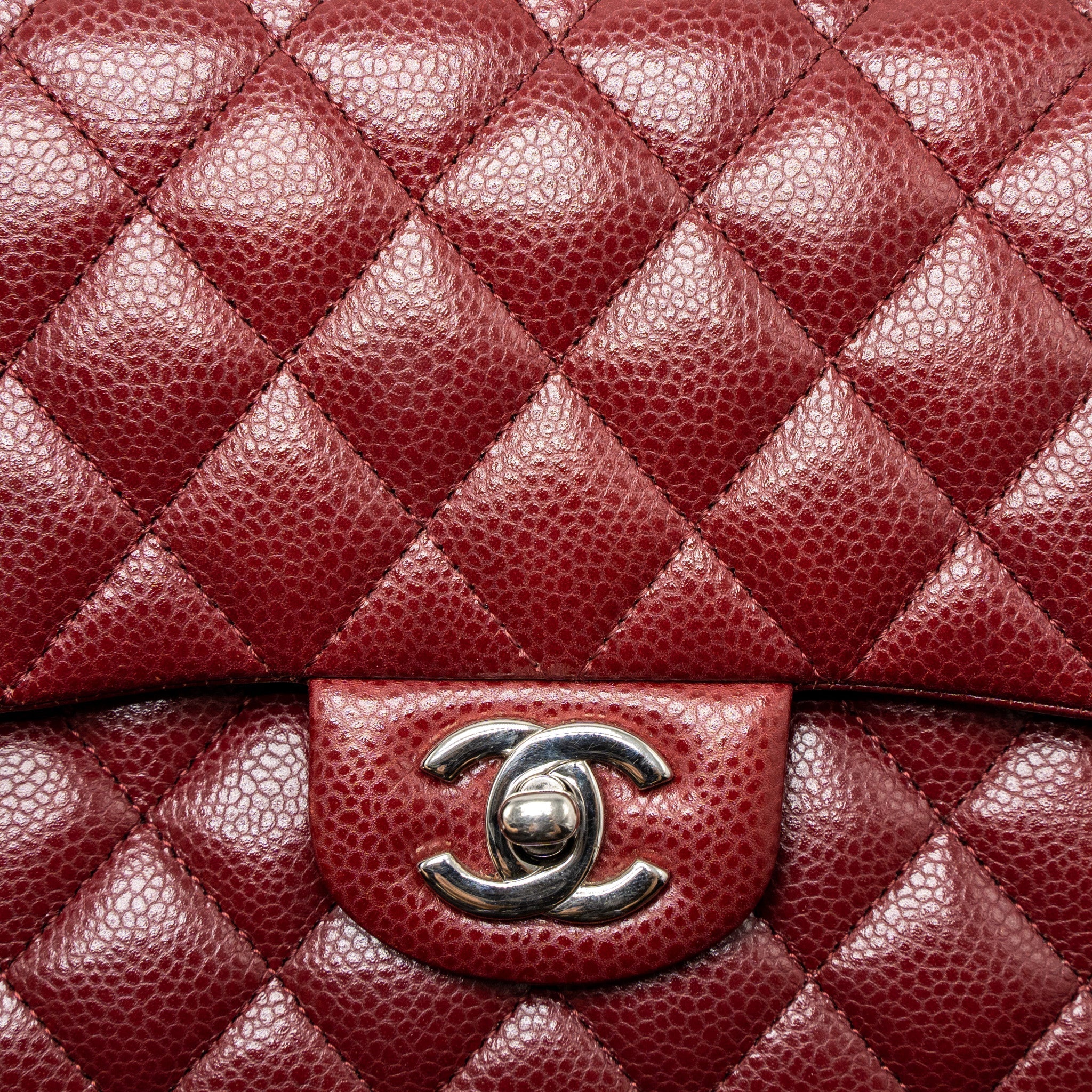 CHANEL MEDIUM CLASSIC DOUBLE FLAP BAG CAVIAR DARK RED SHW
