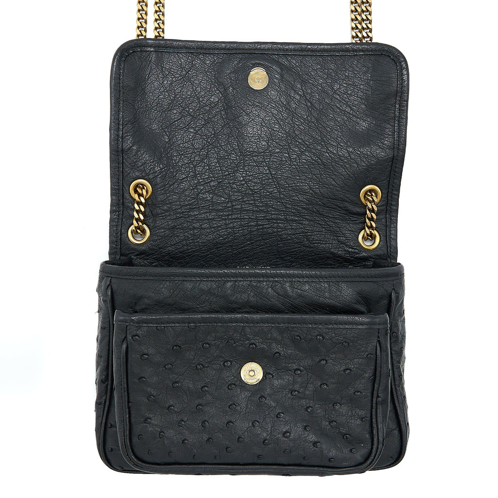 SAINT LAURENT NIKI BABY OSTRICH BLACK GHW