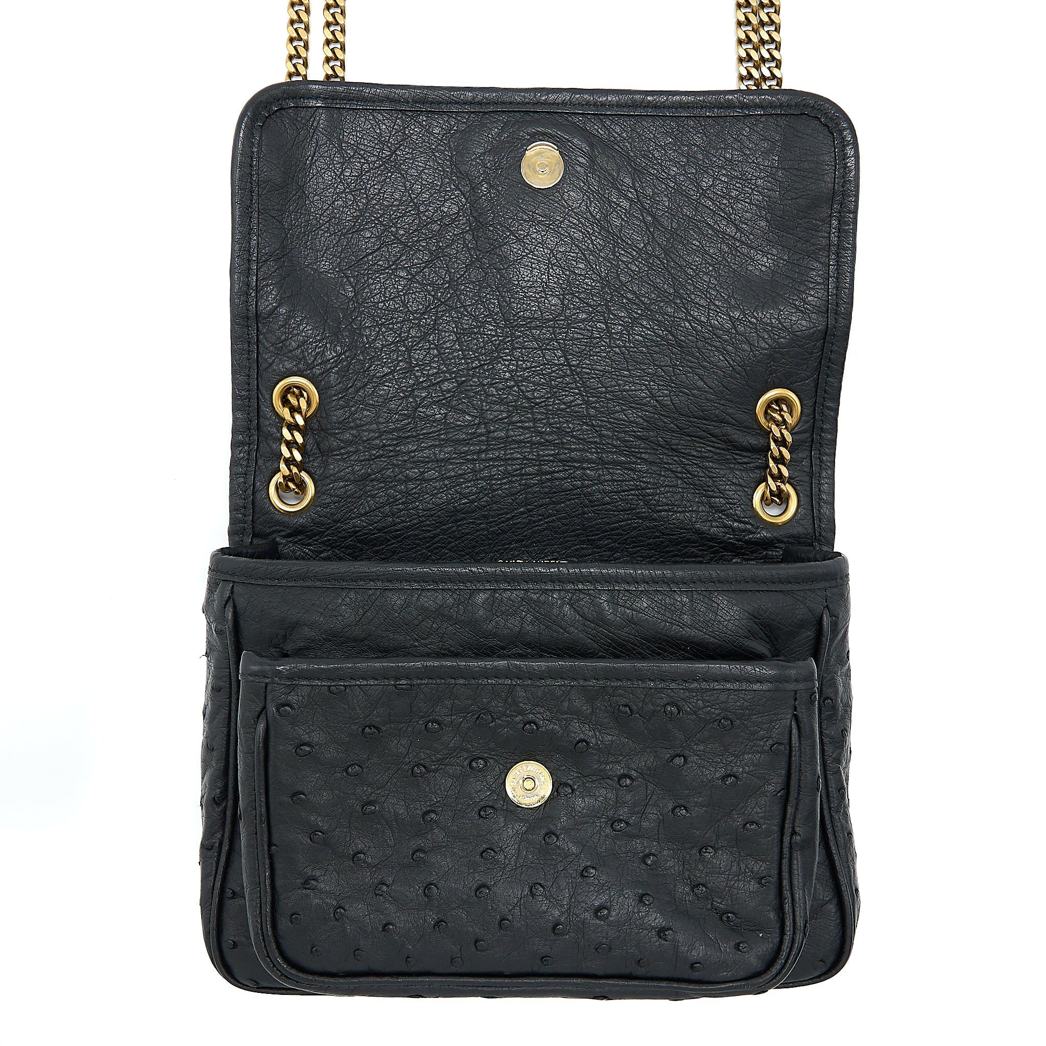SAINT LAURENT NIKI BABY OSTRICH BLACK GHW