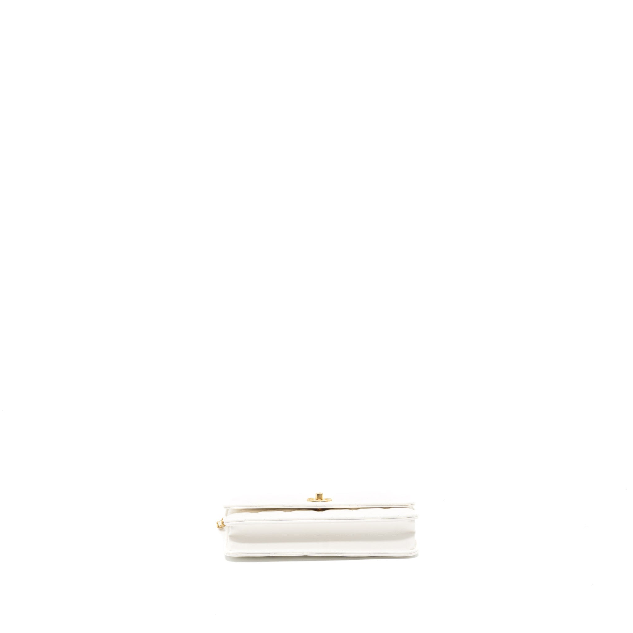 CHANEL PEARL CRUSH WALLET ON CHAIN LAMBSKIN WHITE GHW (MICROCHIP)