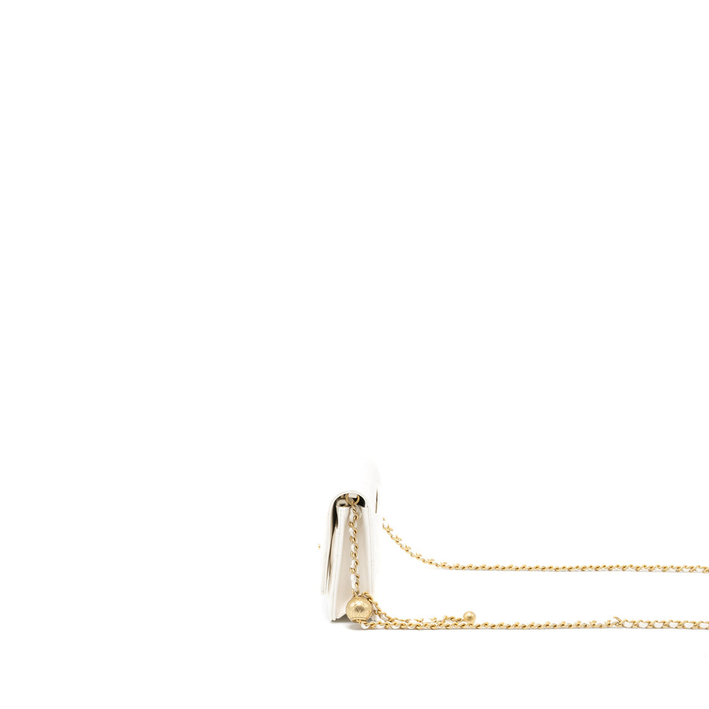 CHANEL PEARL CRUSH WALLET ON CHAIN LAMBSKIN WHITE GHW (MICROCHIP)