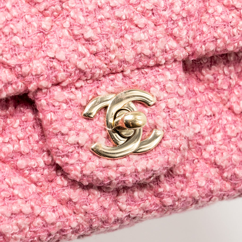 Chanel classic mini rectangular flap bag tweed pink LGHW (microchip)