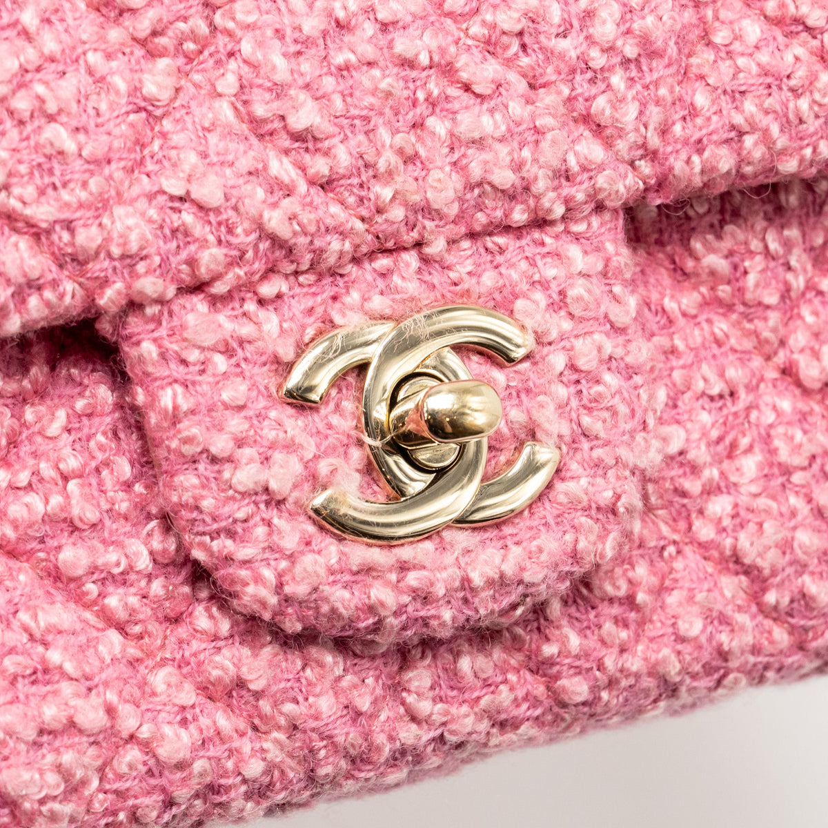 Chanel classic mini rectangular flap bag tweed pink LGHW (microchip)