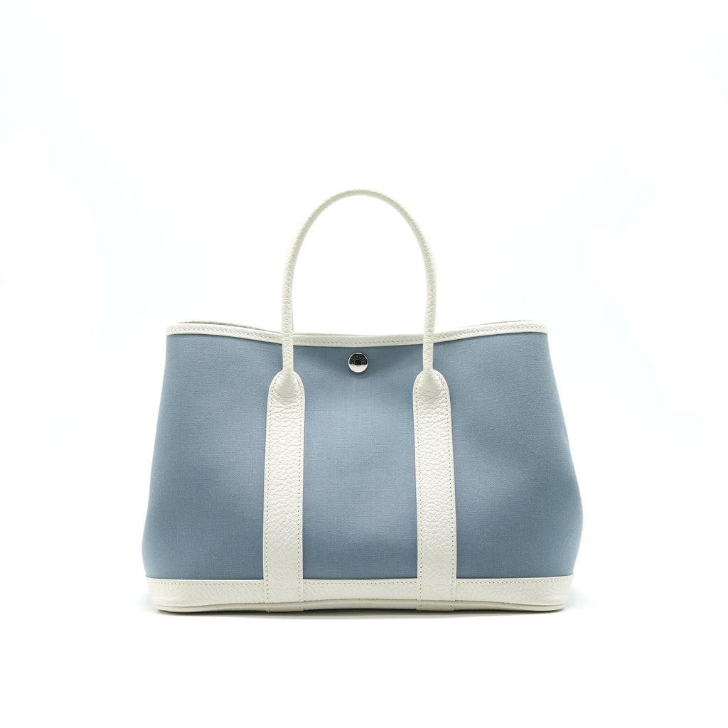 HERMES Garden Party 30 White/Blue Jean SHW in Square