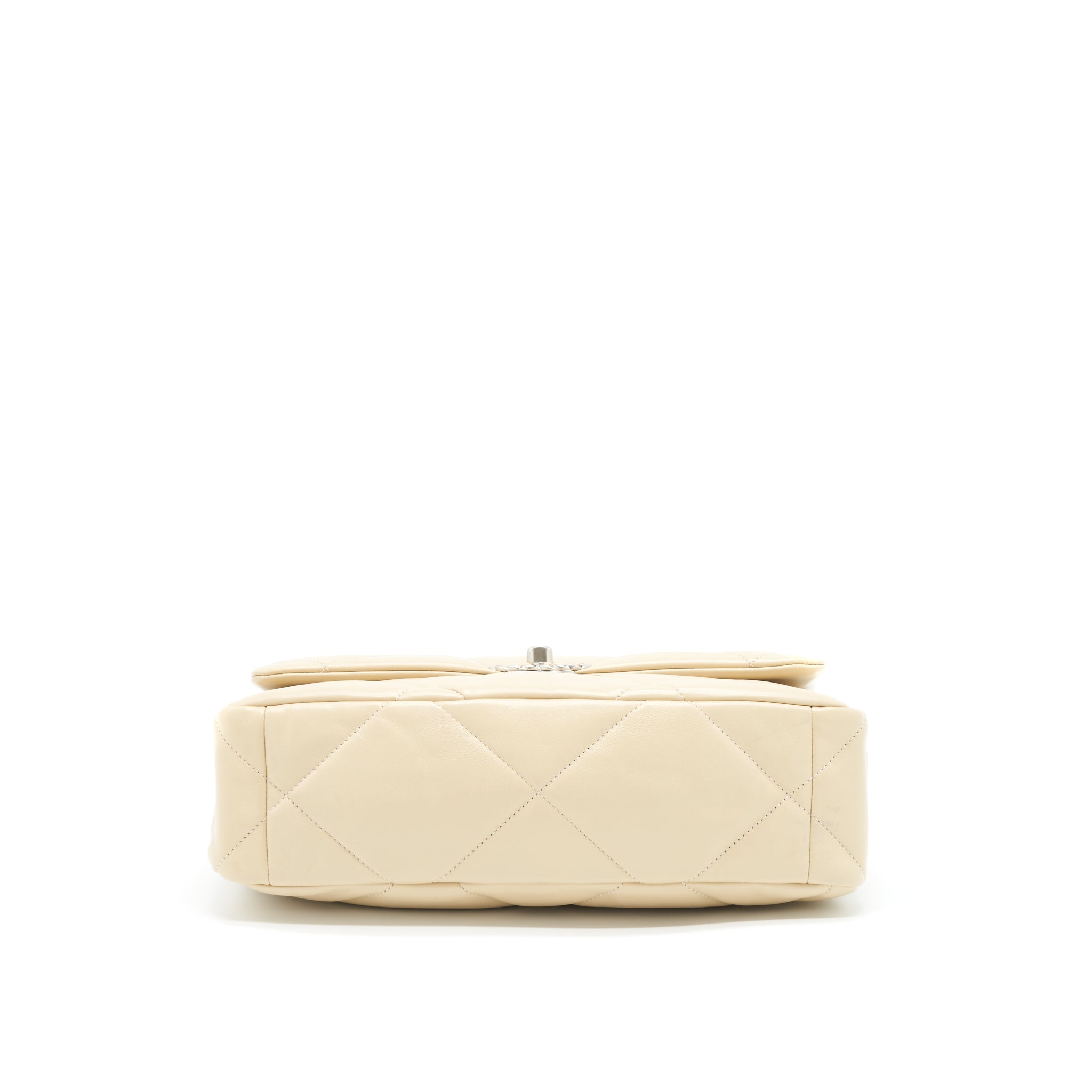 CHANEL MEDIUM 19 BAG QUILTED GOATSKIN LEATHER LIGHT BEIGE GOLD/SILVER HARDWARE (MICROCHIP)