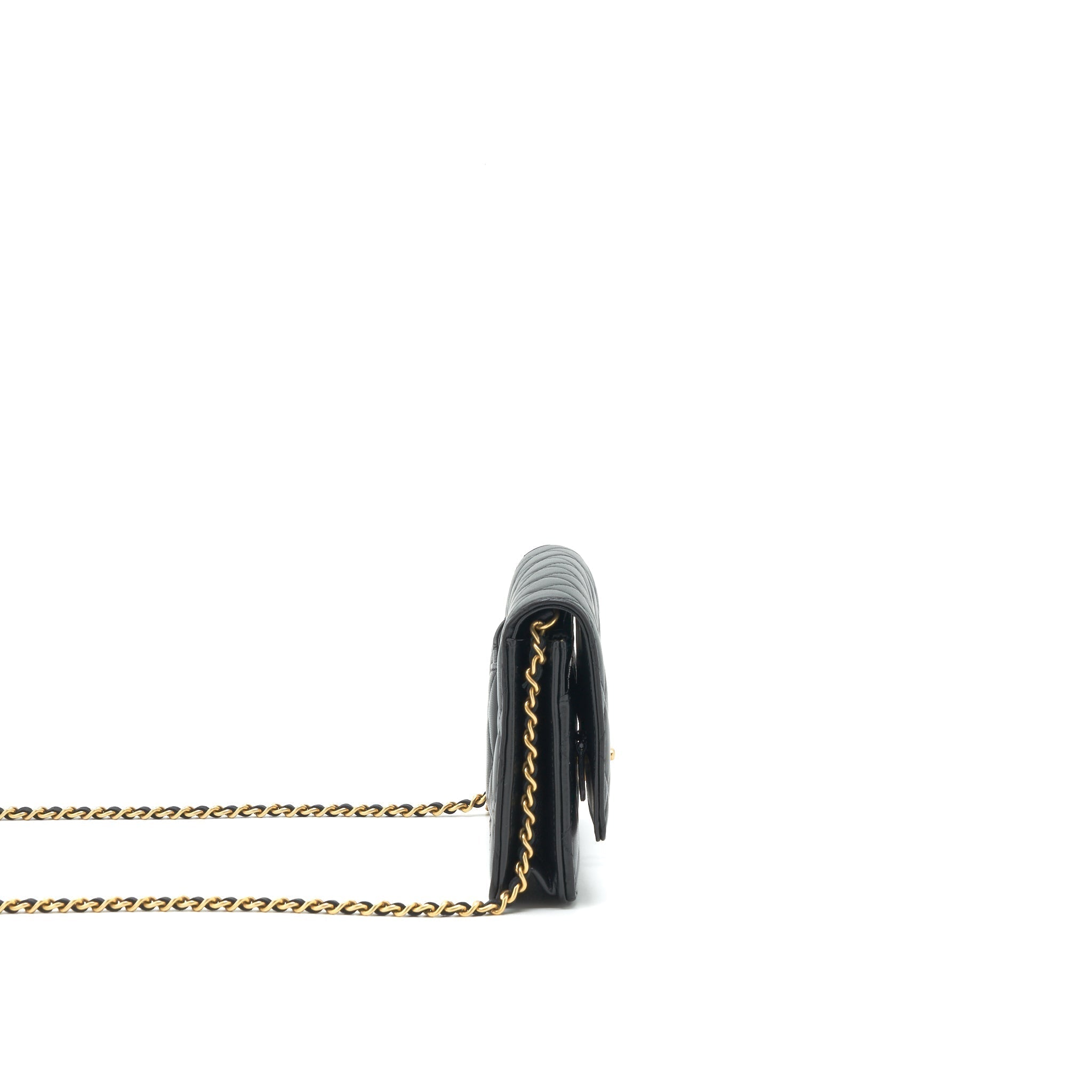 CHANEL PEARL CRUSH WALLET ON CHAIN LAMBSKIN BLACK GHW (MICROCHIP)