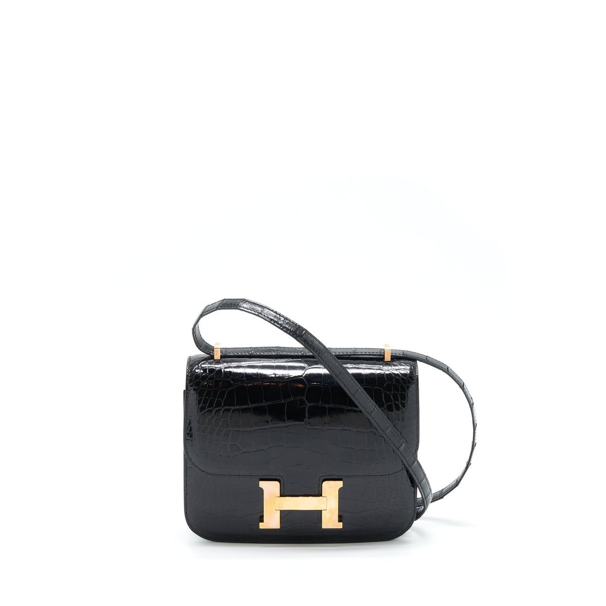 Hermes Mini Constance Alligator Mississipplensis Black RGHW