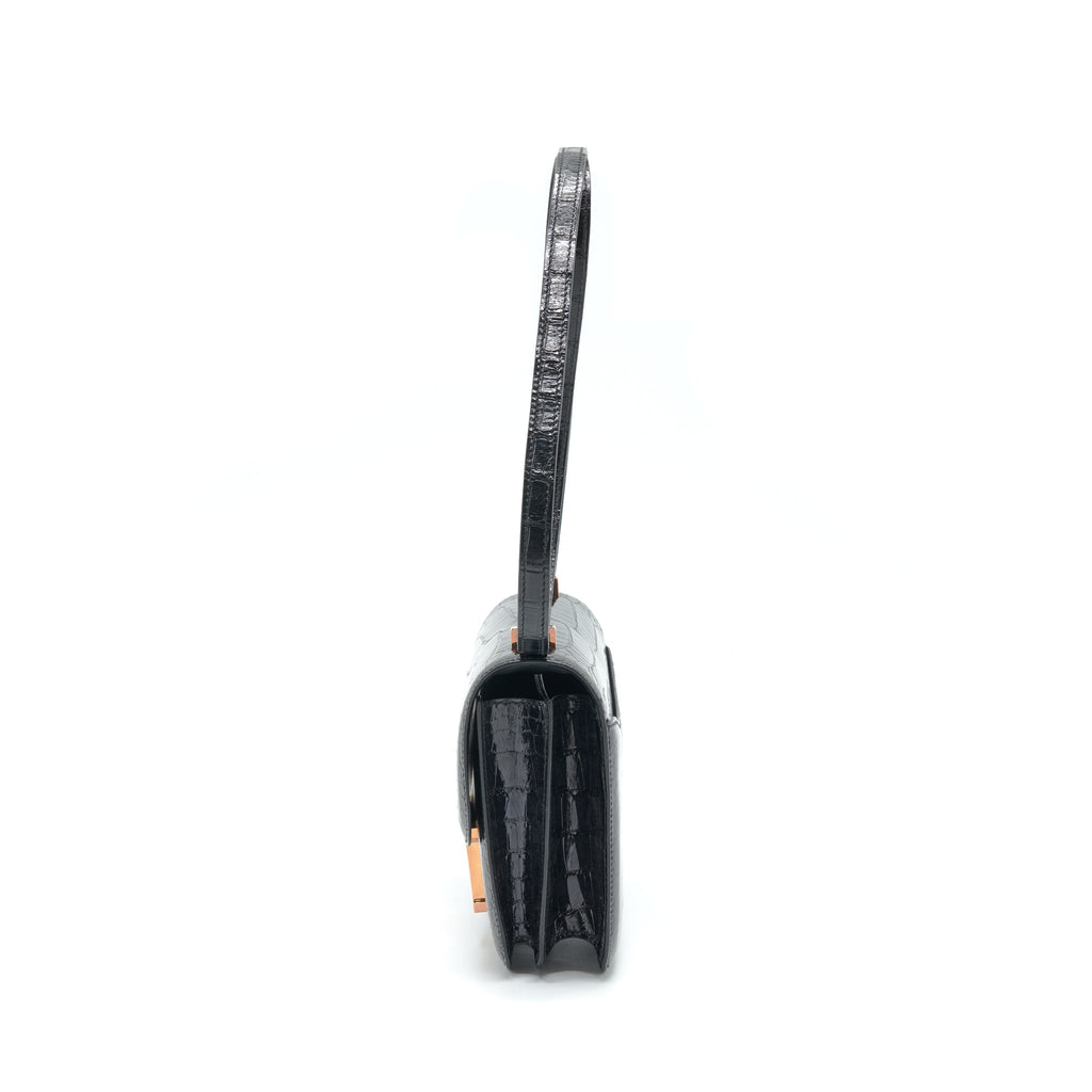 Hermes Mini Constance Alligator Mississipplensis Black RGHW