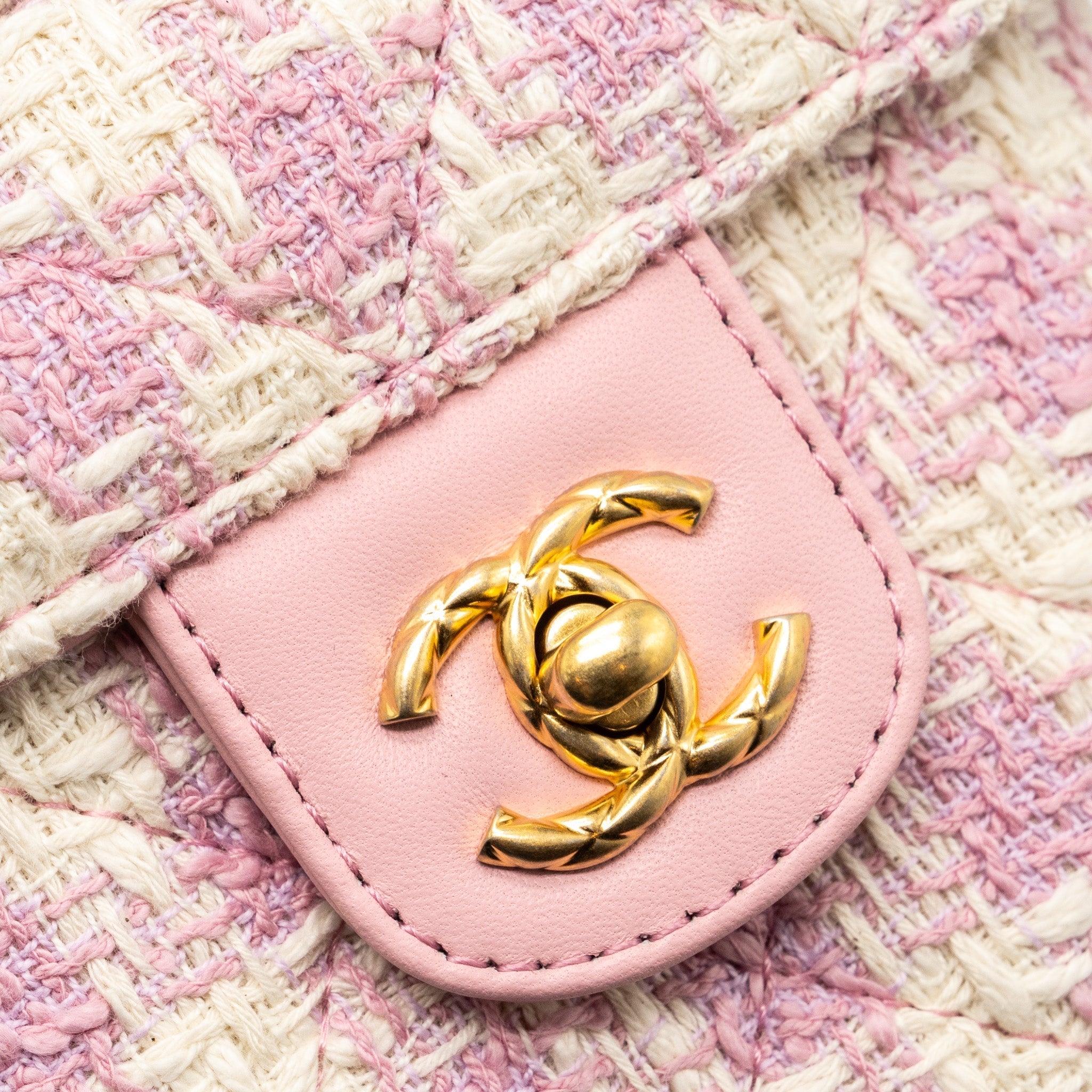 CHANEL 23S TOP HANDLE SMALL VANITY CASE WITH CHAIN TWEED/LAMBSKIN PINK BRUSHED GHW(MICROCHIP)