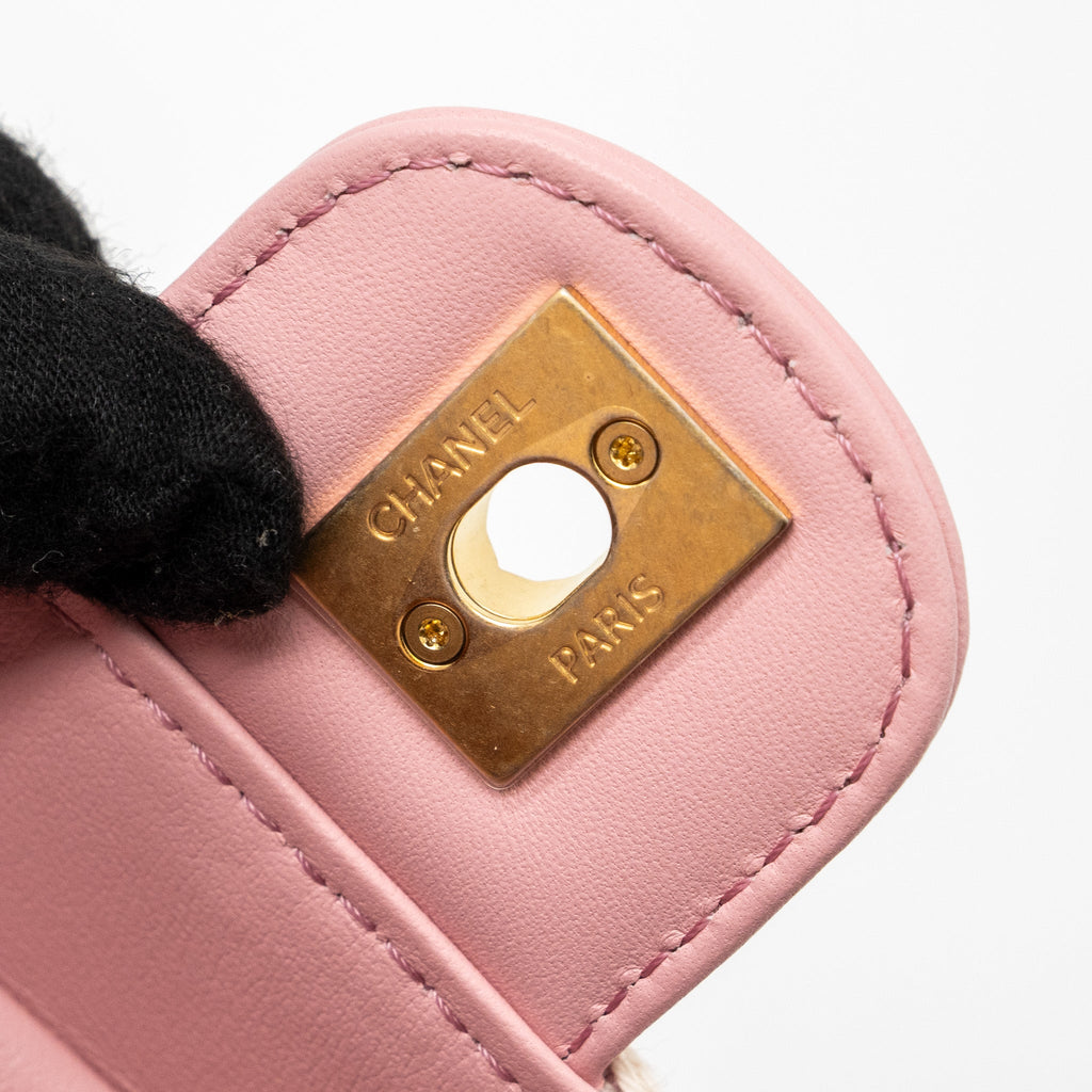 CHANEL 23S TOP HANDLE SMALL VANITY CASE WITH CHAIN TWEED/LAMBSKIN PINK BRUSHED GHW(MICROCHIP)
