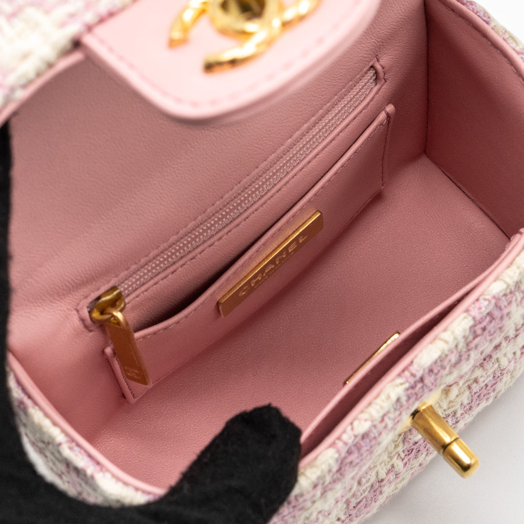 CHANEL 23S TOP HANDLE SMALL VANITY CASE WITH CHAIN TWEED/LAMBSKIN PINK BRUSHED GHW(MICROCHIP)