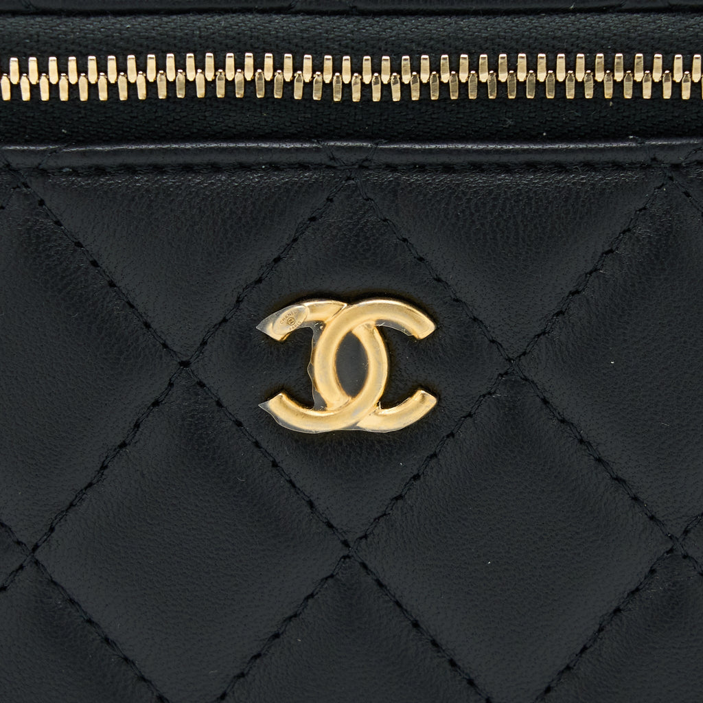 CHANEL PEARL CRUSH LONG VANITY CASE LAMBSKIN BLACK GHW (MICROCHIP)