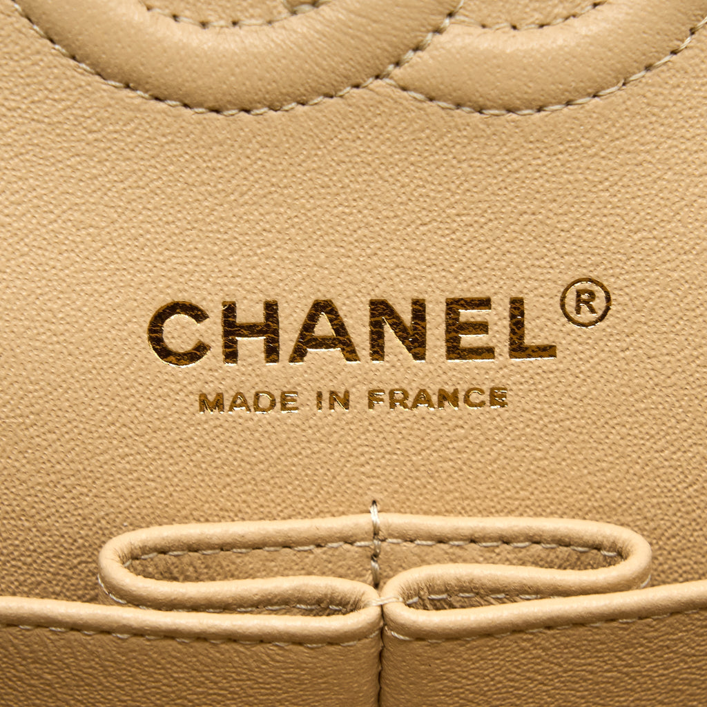CHANEL SMALL CLASSIC DOUBLE FLAP BAG CAVIAR BEIGE GHW (MICROCHIP)