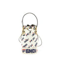 FENDI X FILA MINI LOGO MON TRESOR DRAWSTRING BUCKET BAG WHITE GHW