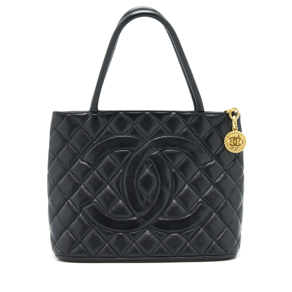 CHANEL VINTAGE MEDALLION TOTE BAG CAVIAR BLACK GHW