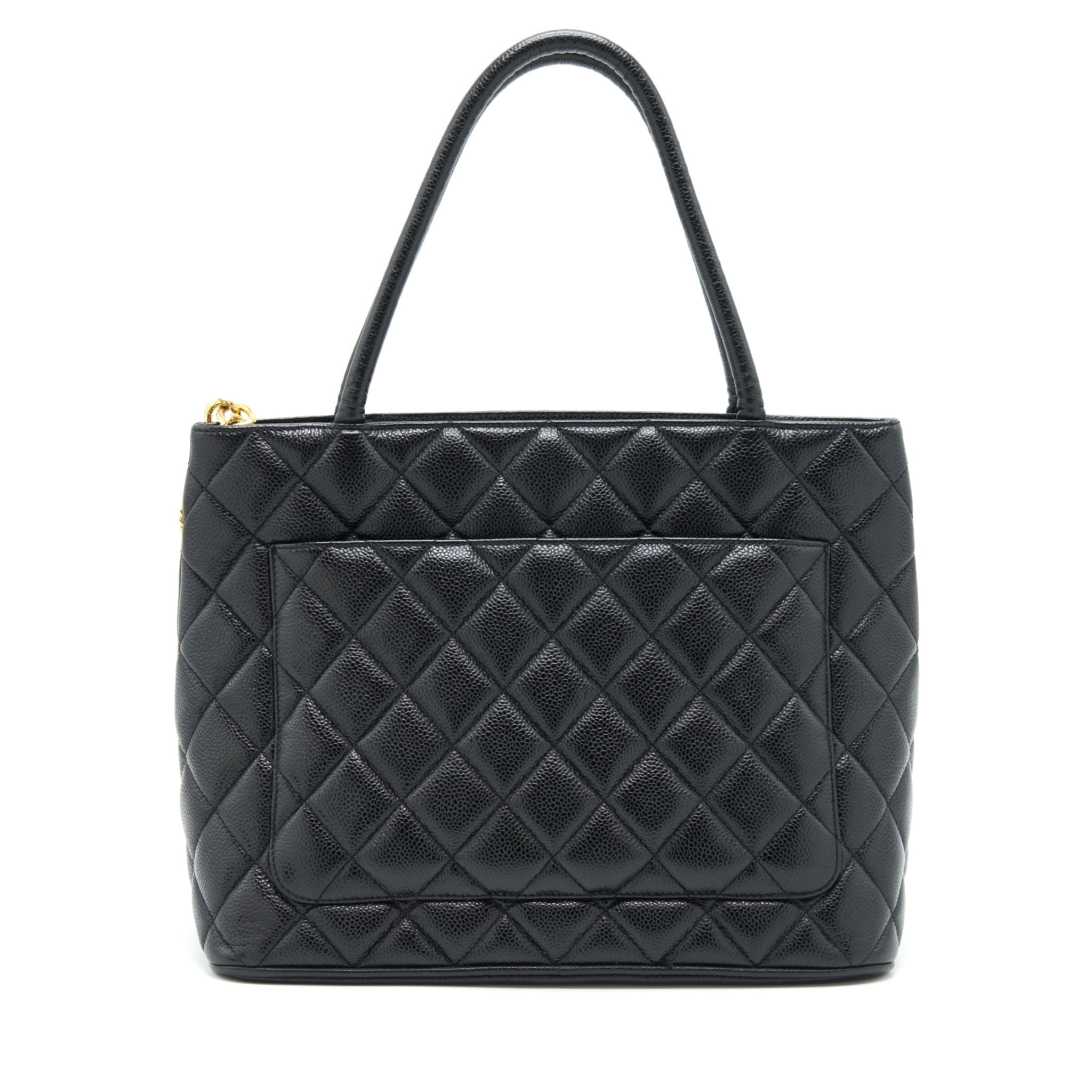 CHANEL VINTAGE MEDALLION TOTE BAG CAVIAR BLACK GHW