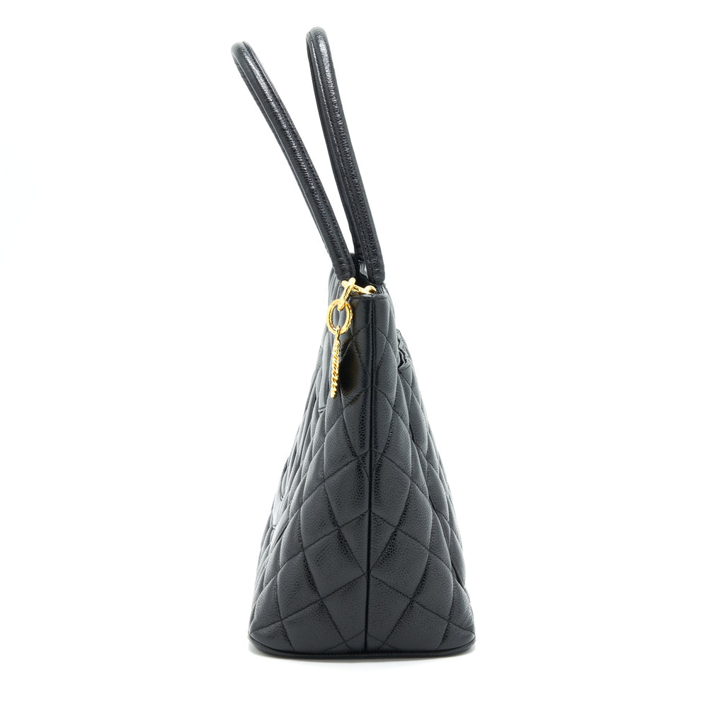 CHANEL VINTAGE MEDALLION TOTE BAG CAVIAR BLACK GHW