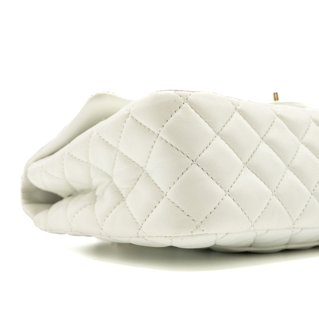 CHANEL QUILTED FLAP BAG WITH HEART CHARM LAMBSKIN WHITE LGHW