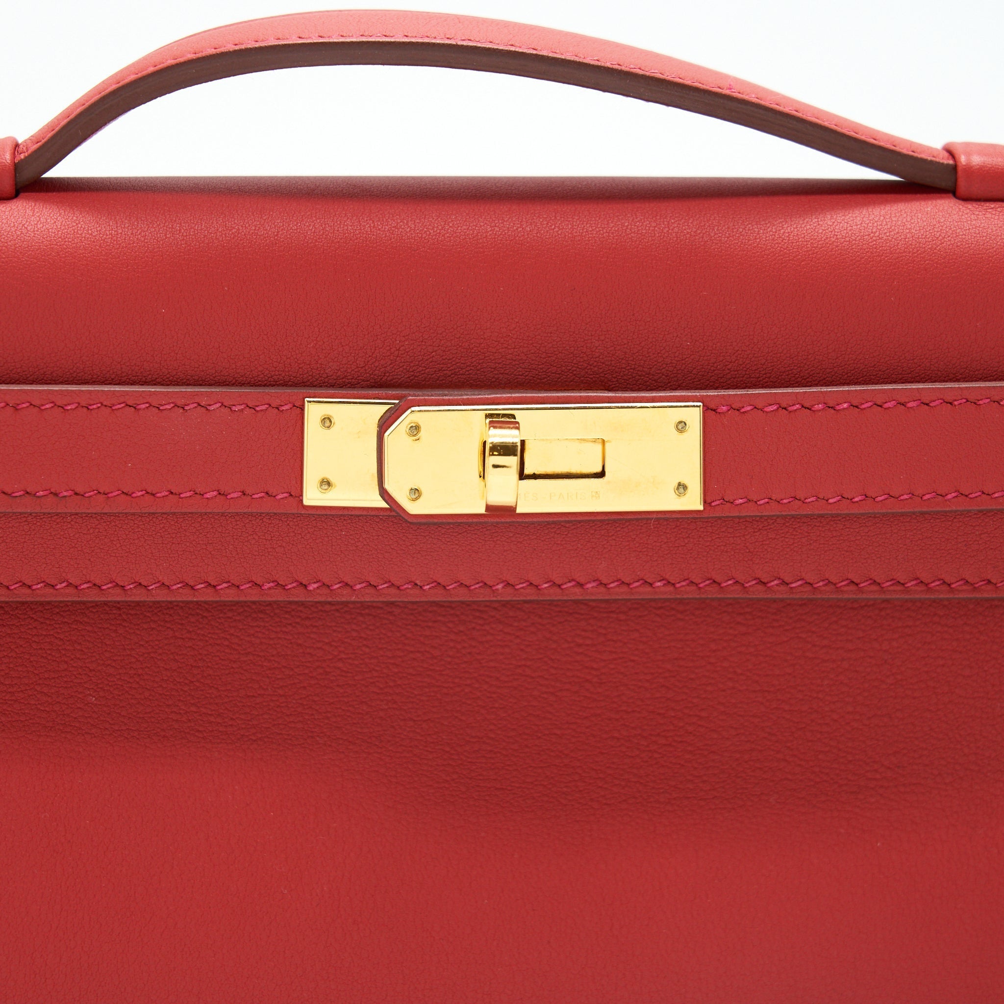 HERMES KELLY CUT BAG SWIFT LEATHER ROUGE TOMATE GHW