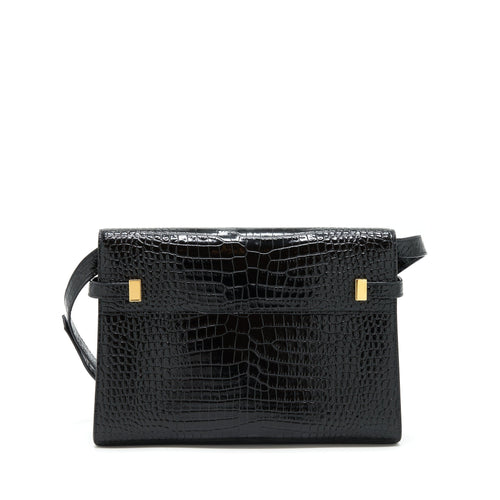 SAINT LAURENT/YSL MANHATTAN SHOULDER BAG SHINY CROC-EMBOSSED BLACK GHW