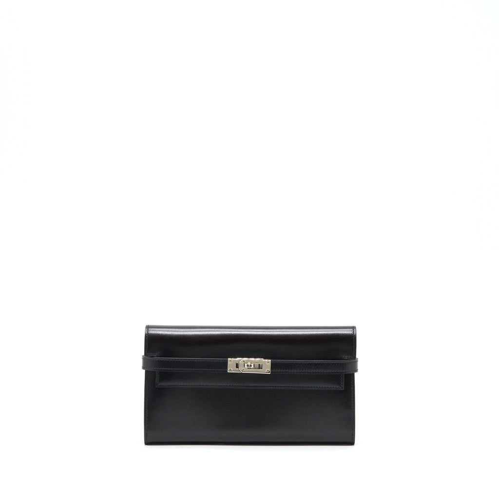 Hermes Kelly Classic Long Wallet Box Black SHW