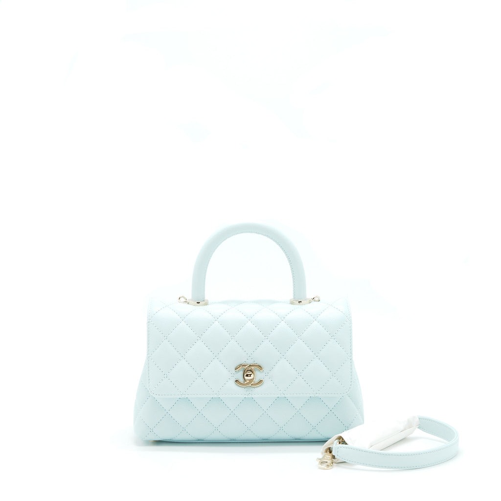 CHANEL 21K BABY BLUE COCO HANDLE SMALL (OLD MINI) 24CM LGHW (MICROCHIP)