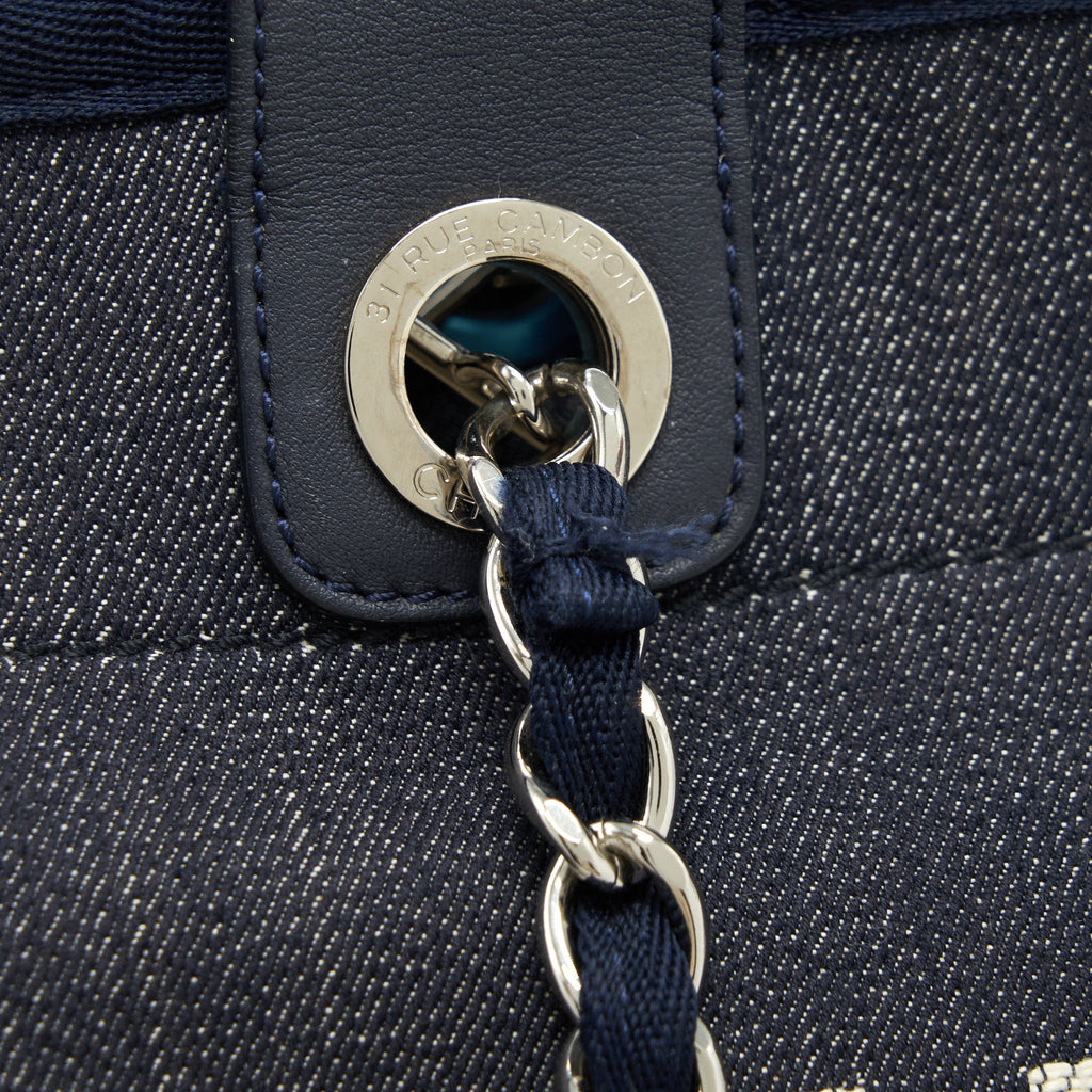 CHANEL LARGE DEAUVILLE TOTE BAG DENIM NAVY SHW