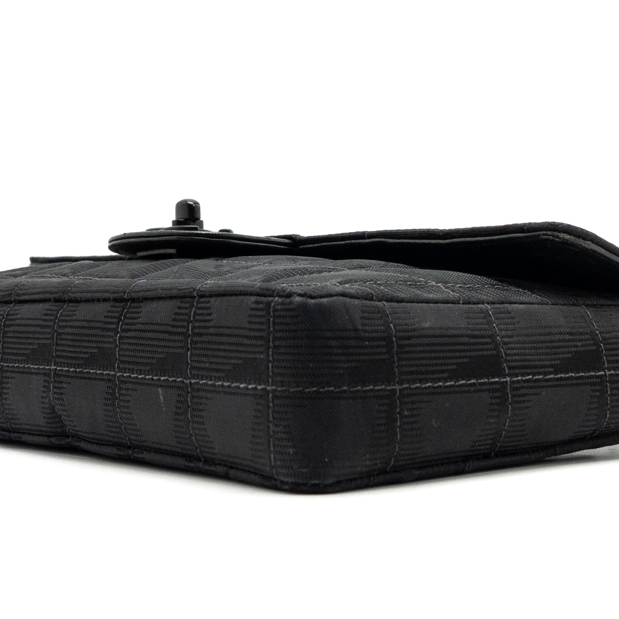 CHANEL VINTAGE FLAP BAG FABRIC BLACK WITH BLACK HARDWARE