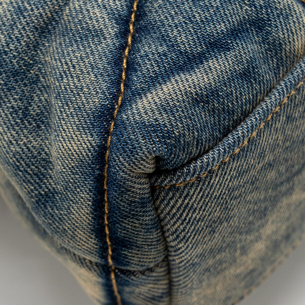 SAINT LAURENT/YSL TOY LOULOU PUFFER SHOULDER BAG DENIM INDIGO BLUE/CINNAMON GHW
