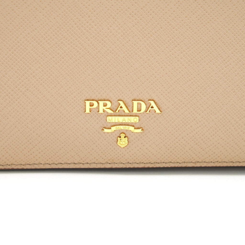 PRADA GIADA SAFFIANO LEATHER WALLET ON CHAIN BEIGE
